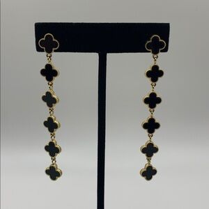 Gold-tone Black Clover Drop Earrings